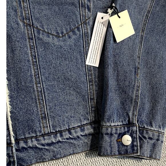 tgla Jean Denim Jacket Womens Large Blue Sherpa Lined Trucker Collar Casual - Picture 4 of 14